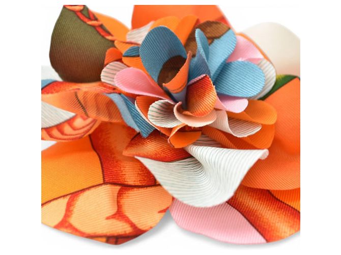 Fermaglio per capelli in seta Hermès Corsage Blu Arancione - vista 10