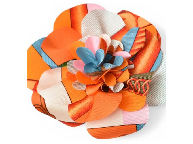 Fermaglio per capelli in seta Hermès Corsage Blu Arancione - vista 2