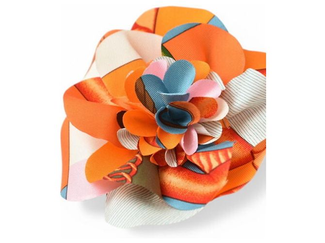 Fermaglio per capelli in seta Hermès Corsage Blu Arancione - vista 3