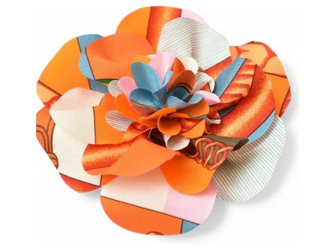 Fermaglio per capelli in seta Hermès Corsage Blu Arancione - vista 4