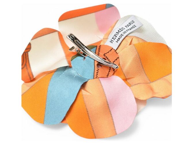 Fermaglio per capelli in seta Hermès Corsage Blu Arancione - vista 6
