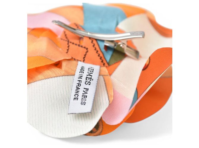 Fermaglio per capelli in seta Hermès Corsage Blu Arancione - vista 8