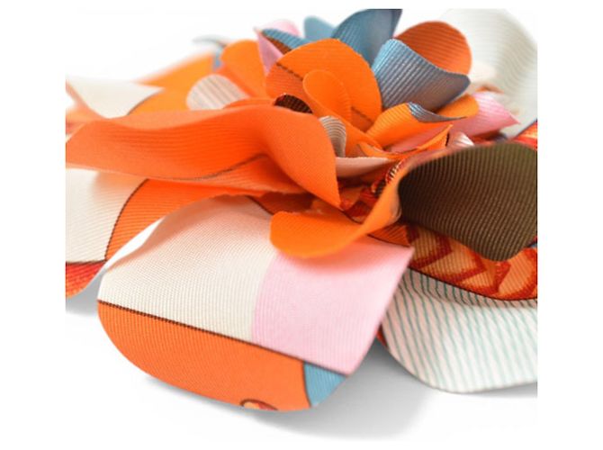 Fermaglio per capelli in seta Hermès Corsage Blu Arancione - vista 9