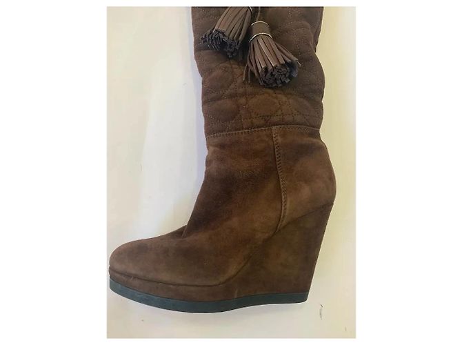 Botas Dior Cannage de ante marrón Castaño - vista 3