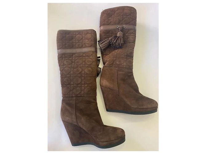 Botas Dior Cannage de ante marrón Castaño - vista 4