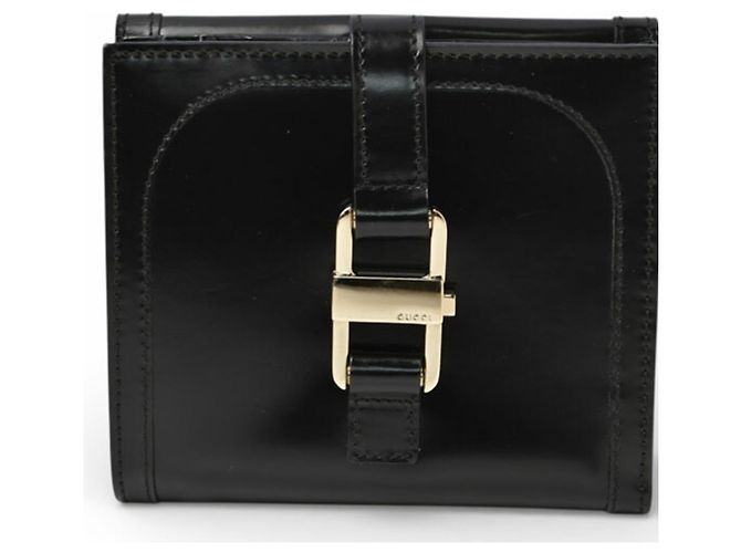 Gucci Bi-Fold Geldbörse aus schwarzem Emaille-Leder - Ansicht 2