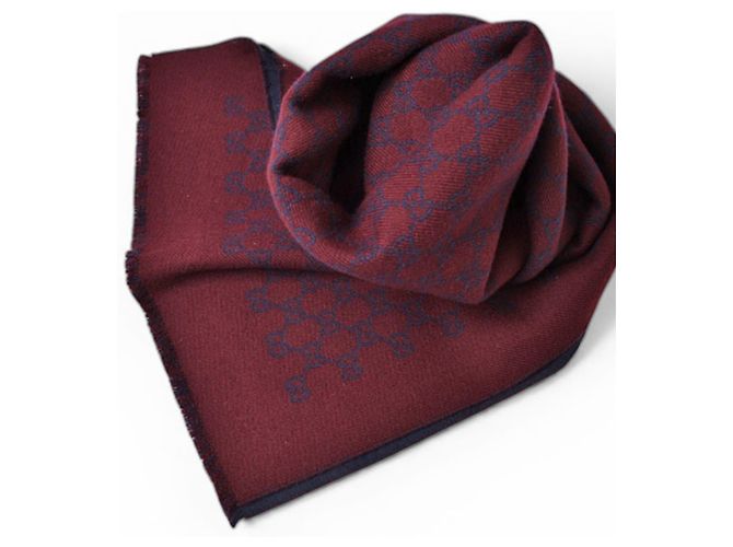Sciarpa in lana reversibile Gucci Rosso Blu navy - vista 4