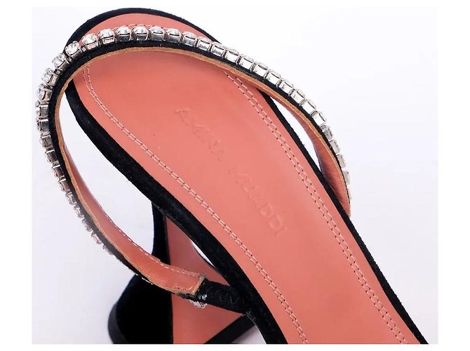 Sandali Amina Muaddi Jade Satin Nero Strass - vista 4
