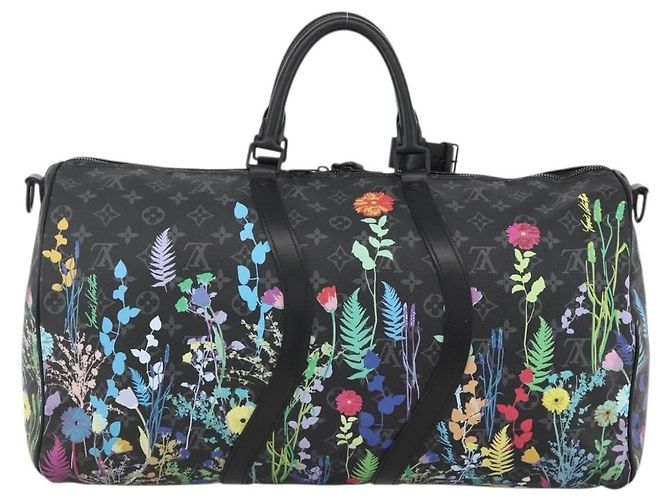 Louis Vuitton Keepall Bandouliere Limited Edition Foliage Monogram Eclipse 50 Nero - vista 2