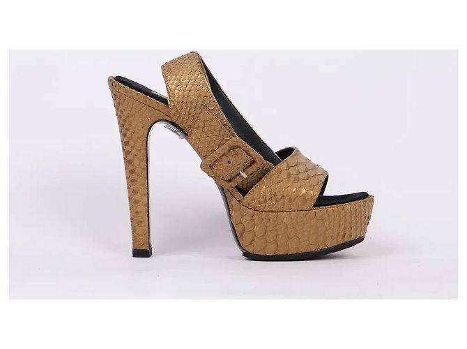 Barbara Bui Python Leather Ankle Strap Platform Sandals Golden - view 2