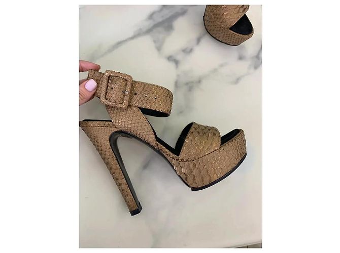 Barbara Bui Python Leather Ankle Strap Platform Sandals Golden - view 4
