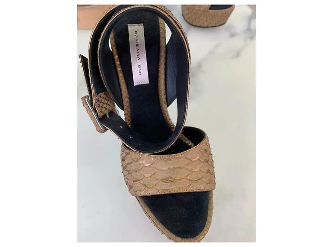 Barbara Bui Python Leather Ankle Strap Platform Sandals Golden - view 7