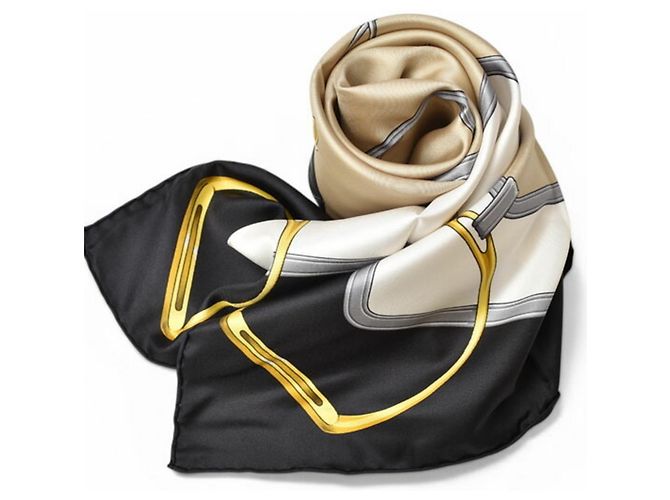 Céline Celine Carre 90 Schal Schwarz Weiß Golden - Ansicht 4