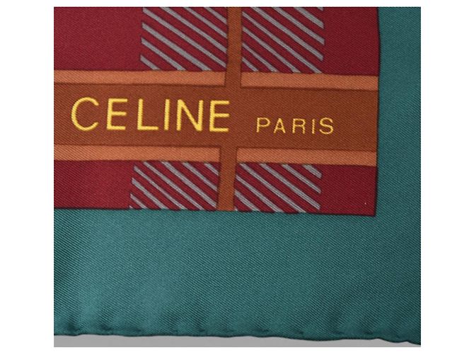 Céline Cachecol de seda Celine Preto Vermelho Verde - vista 4