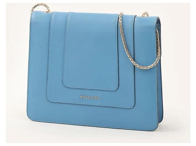 Borsa a spalla Bulgari Serpenti in pelle blu - vista 2