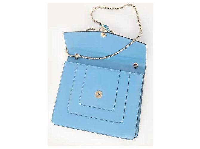 Borsa a spalla Bulgari Serpenti in pelle blu - vista 3
