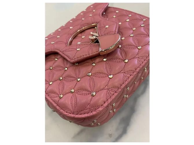 Borsa a mano Bulgari Diva in pelle rosa con borchie dorate - vista 6