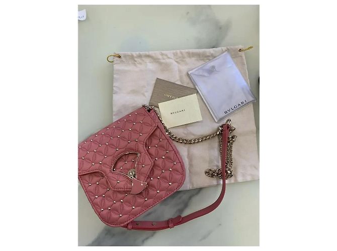 Borsa a mano Bulgari Diva in pelle rosa con borchie dorate - vista 7