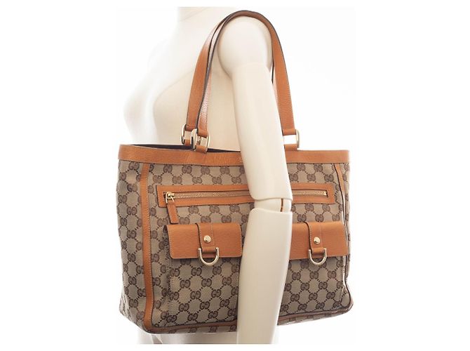 Borsa Tote Gucci Abbey Marrone in Tela GG e Pelle - vista 10