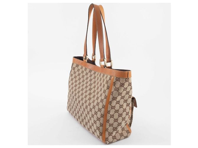 Borsa Tote Gucci Abbey Marrone in Tela GG e Pelle - vista 8