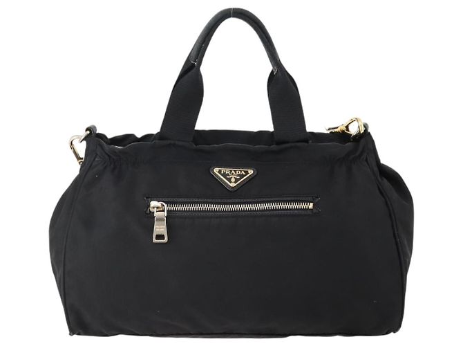 PRADA Borsa a Mano Nylon 2 vie Nero Oro Auth YKZ792 D'oro - vista 13