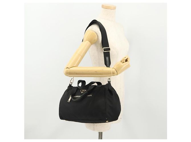 PRADA Borsa a Mano Nylon 2 vie Nero Oro Auth YKZ792 D'oro - vista 25