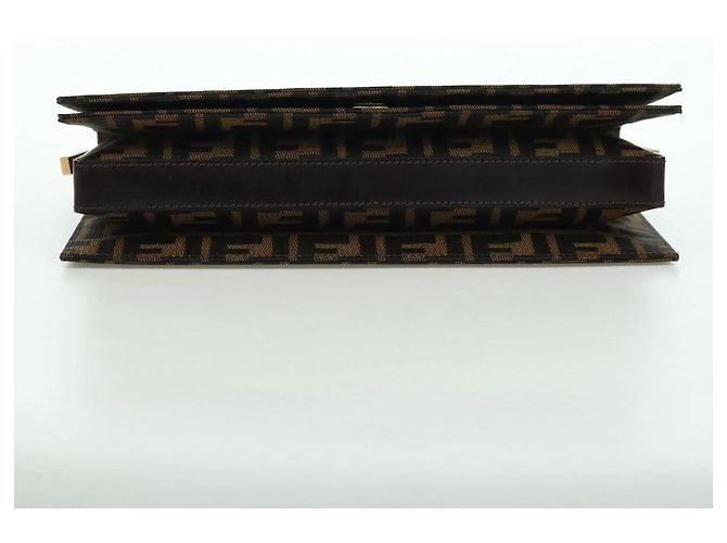 Borsa a Spalla FENDI Zucca in Tela Nera Marrone Oro Auth BAZ787V Nero D'oro - vista 5