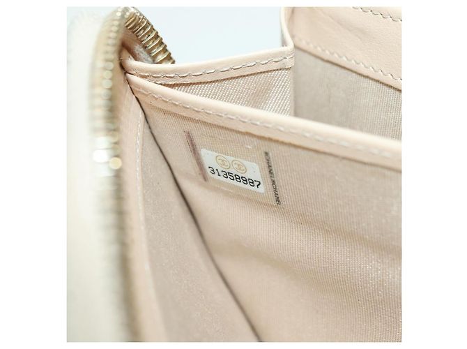 CHANEL Langer Geldbeutel Lammleder Beige Gold CC Auth 167178SAM Golden - Ansicht 11