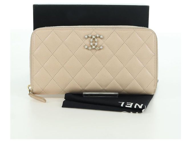 CHANEL Langer Geldbeutel Lammleder Beige Gold CC Auth 167178SAM Golden - Ansicht 12