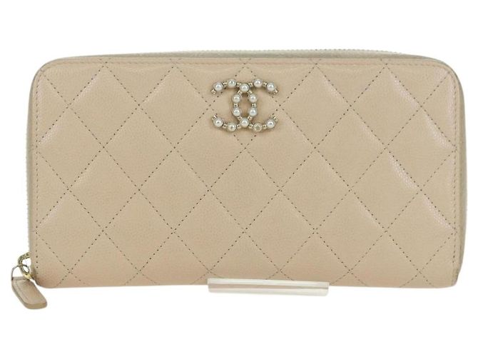 CHANEL Langer Geldbeutel Lammleder Beige Gold CC Auth 167178SAM Golden - Ansicht 13