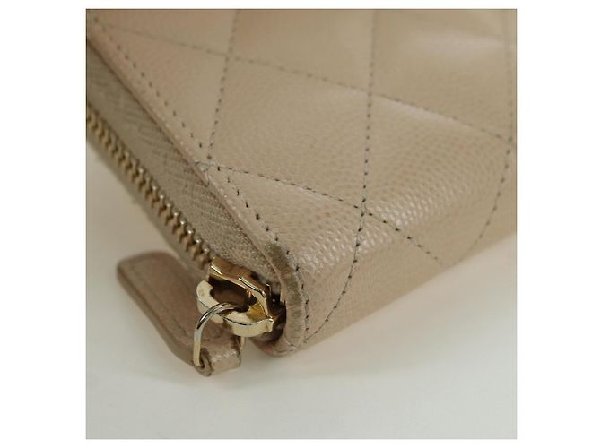 CHANEL Langer Geldbeutel Lammleder Beige Gold CC Auth 167178SAM Golden - Ansicht 14