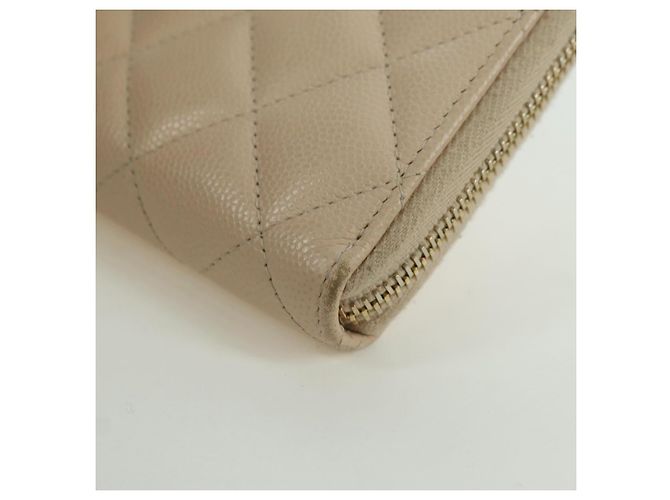 CHANEL Langer Geldbeutel Lammleder Beige Gold CC Auth 167178SAM Golden - Ansicht 15
