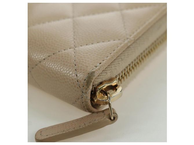 CHANEL Langer Geldbeutel Lammleder Beige Gold CC Auth 167178SAM Golden - Ansicht 17