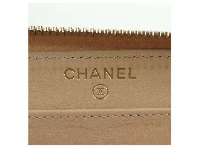 CHANEL Langer Geldbeutel Lammleder Beige Gold CC Auth 167178SAM Golden - Ansicht 19
