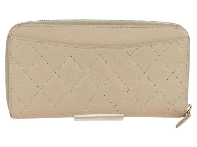CHANEL Langer Geldbeutel Lammleder Beige Gold CC Auth 167178SAM Golden - Ansicht 2