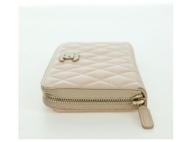 CHANEL Langer Geldbeutel Lammleder Beige Gold CC Auth 167178SAM Golden - Ansicht 3