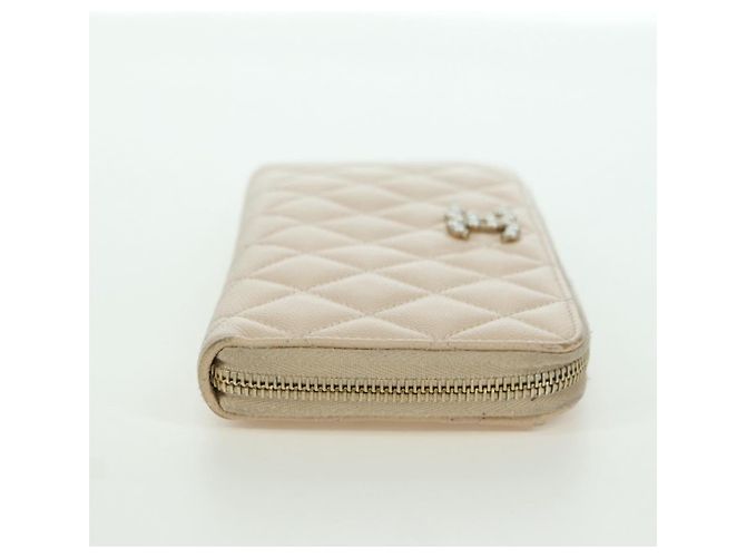 CHANEL Langer Geldbeutel Lammleder Beige Gold CC Auth 167178SAM Golden - Ansicht 4