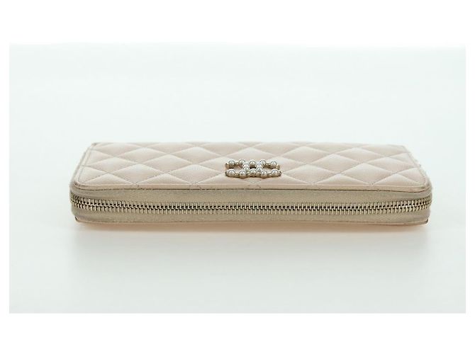 CHANEL Langer Geldbeutel Lammleder Beige Gold CC Auth 167178SAM Golden - Ansicht 5