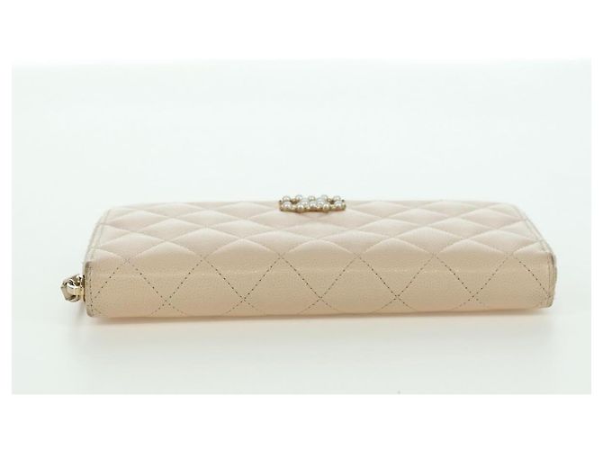 CHANEL Langer Geldbeutel Lammleder Beige Gold CC Auth 167178SAM Golden - Ansicht 6