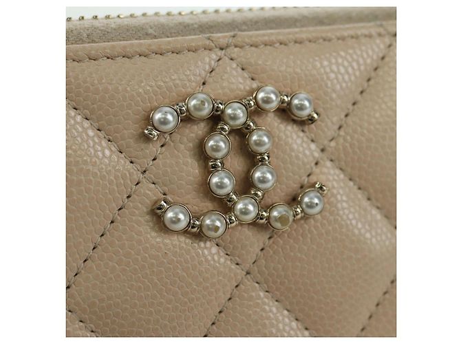 CHANEL Langer Geldbeutel Lammleder Beige Gold CC Auth 167178SAM Golden - Ansicht 8