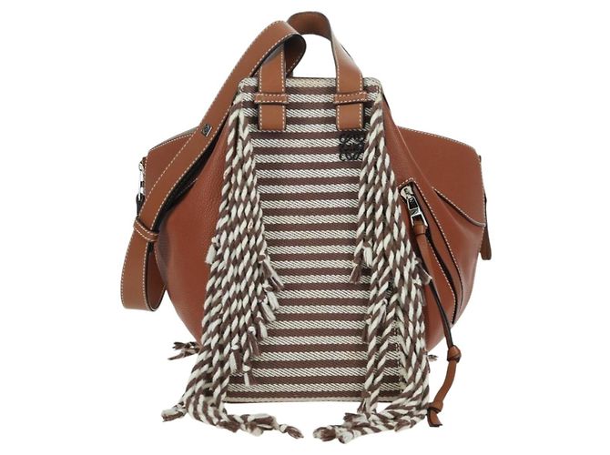 LOEWE Hammock Piccola Borsa a Mano Tela Pelle 2in1 Marrone Argento Auth BAZ780V - vista 13