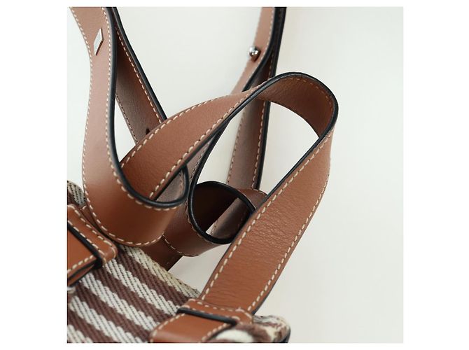 LOEWE Hammock Piccola Borsa a Mano Tela Pelle 2in1 Marrone Argento Auth BAZ780V - vista 14