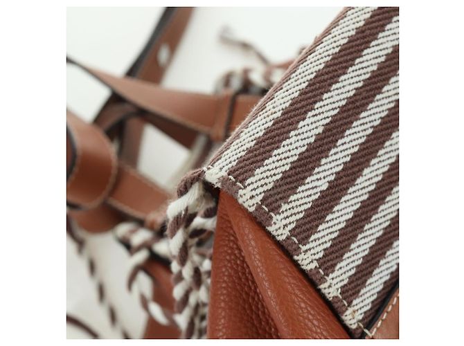 LOEWE Hammock Piccola Borsa a Mano Tela Pelle 2in1 Marrone Argento Auth BAZ780V - vista 16
