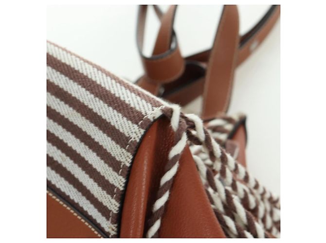 LOEWE Hammock Piccola Borsa a Mano Tela Pelle 2in1 Marrone Argento Auth BAZ780V - vista 17