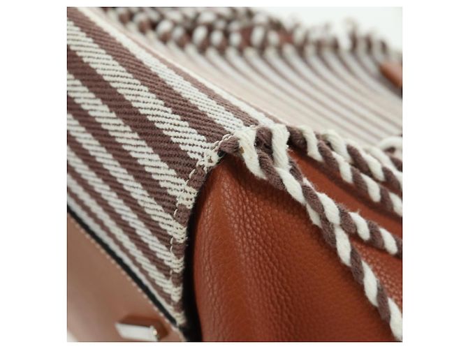 LOEWE Hammock Piccola Borsa a Mano Tela Pelle 2in1 Marrone Argento Auth BAZ780V - vista 19