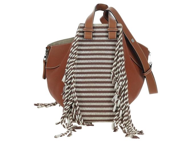 LOEWE Hammock Piccola Borsa a Mano Tela Pelle 2in1 Marrone Argento Auth BAZ780V - vista 2