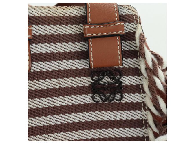 LOEWE Hammock Piccola Borsa a Mano Tela Pelle 2in1 Marrone Argento Auth BAZ780V - vista 20