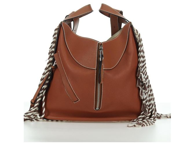 LOEWE Hammock Piccola Borsa a Mano Tela Pelle 2in1 Marrone Argento Auth BAZ780V - vista 3