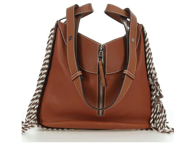 LOEWE Hammock Piccola Borsa a Mano Tela Pelle 2in1 Marrone Argento Auth BAZ780V - vista 4
