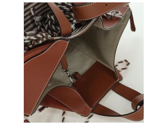 LOEWE Hammock Piccola Borsa a Mano Tela Pelle 2in1 Marrone Argento Auth BAZ780V - vista 6